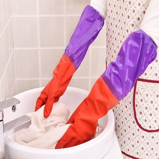 53CM加长 红色拼接紫色乳胶手套