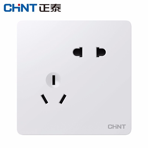 正泰(CHNT)家用86型暗装面板一联二极三极斜五孔插座NEW6C白色